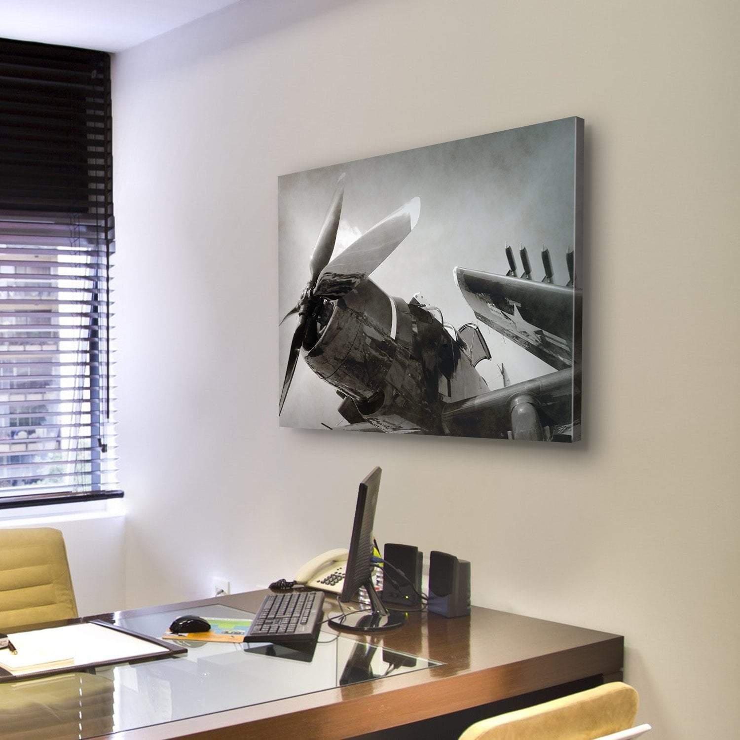 World War II Era Navy Fighter Plane With Folded Wings Canvas Wall Art-3 Horizontal-Gallery Wrap-25" x 16"-Tiaracle