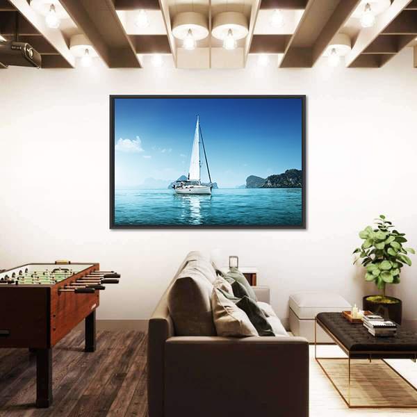 Yacht And Blue Water Ocean Canvas Wall Art-3 Horizontal-Gallery Wrap-25" x 16"-Tiaracle