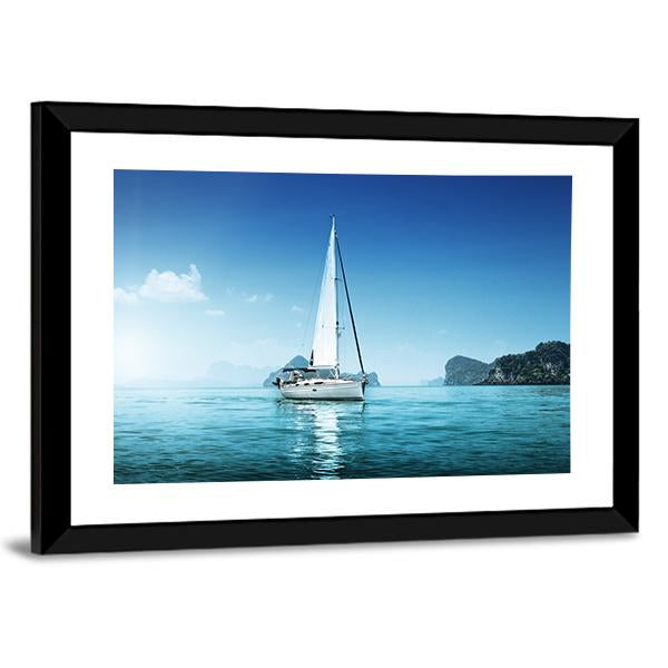 Yacht And Blue Water Ocean Canvas Wall Art-3 Horizontal-Gallery Wrap-25" x 16"-Tiaracle