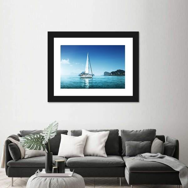 Yacht And Blue Water Ocean Canvas Wall Art-3 Horizontal-Gallery Wrap-25" x 16"-Tiaracle