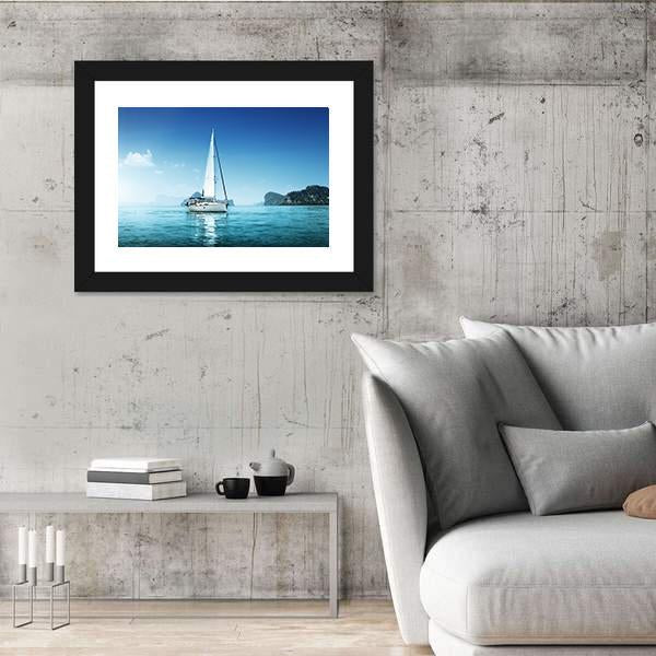 Yacht And Blue Water Ocean Canvas Wall Art-3 Horizontal-Gallery Wrap-25" x 16"-Tiaracle