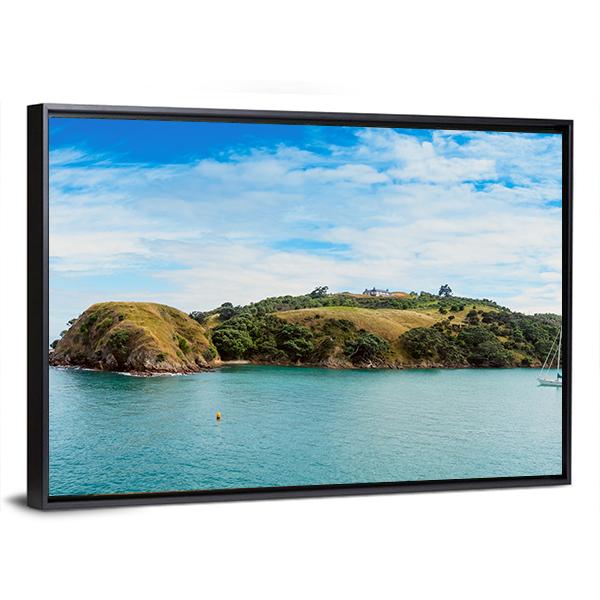 Yacht In Bay In New Zealand Canvas Wall Art-3 Horizontal-Gallery Wrap-25" x 16"-Tiaracle