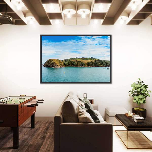 Yacht In Bay In New Zealand Canvas Wall Art-3 Horizontal-Gallery Wrap-25" x 16"-Tiaracle