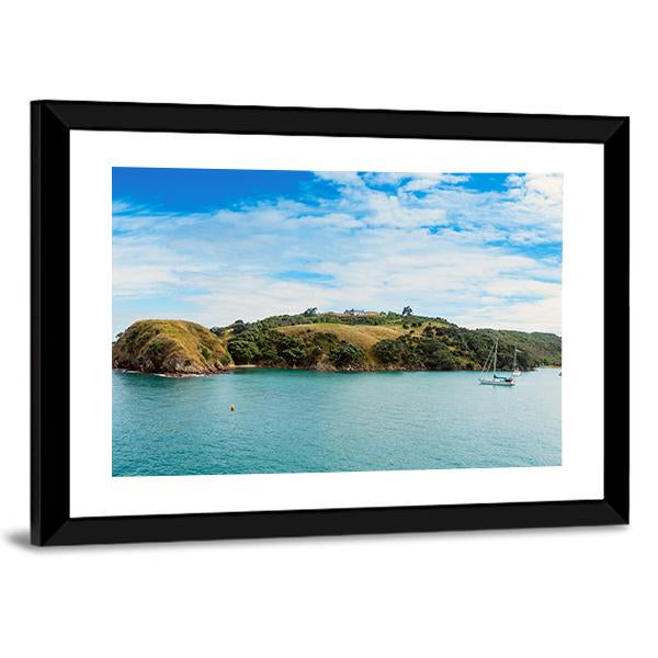 Yacht In Bay In New Zealand Canvas Wall Art-3 Horizontal-Gallery Wrap-25" x 16"-Tiaracle