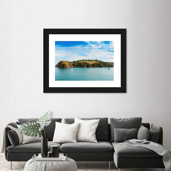 Yacht In Bay In New Zealand Canvas Wall Art-3 Horizontal-Gallery Wrap-25" x 16"-Tiaracle