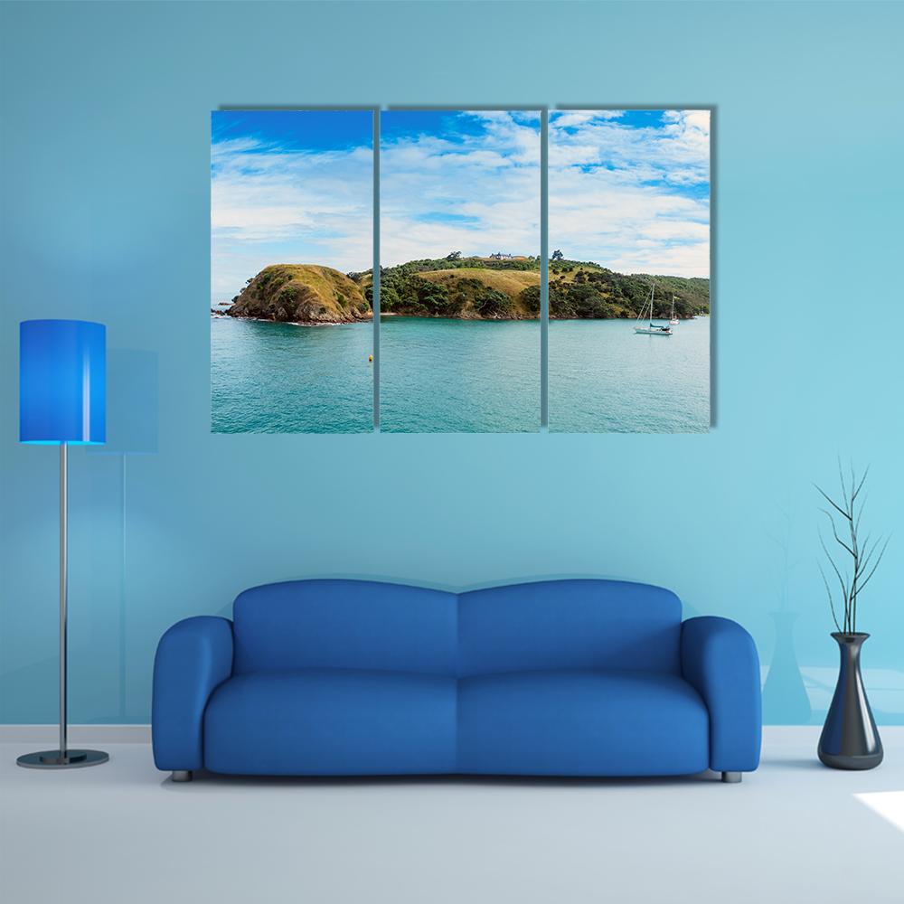 Yacht In Bay In New Zealand Canvas Wall Art-3 Horizontal-Gallery Wrap-37" x 24"-Tiaracle