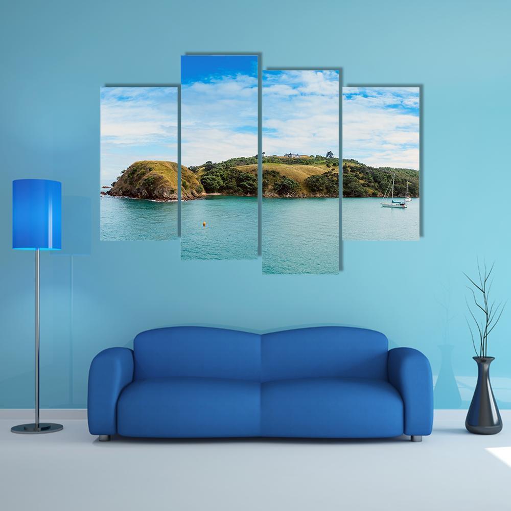 Yacht In Bay In New Zealand Canvas Wall Art-4 Pop-Gallery Wrap-50" x 32"-Tiaracle