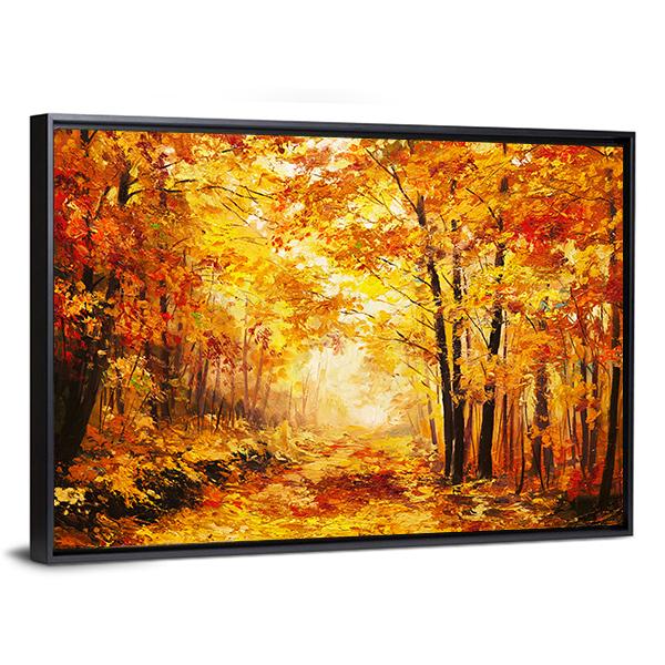 Yellow Autumn Forest Canvas Wall Art-3 Horizontal-Gallery Wrap-25" x 16"-Tiaracle