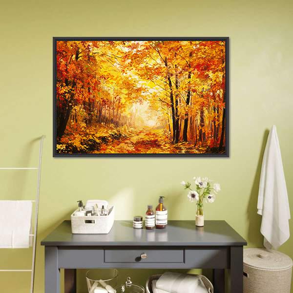 Yellow Autumn Forest Canvas Wall Art-3 Horizontal-Gallery Wrap-25" x 16"-Tiaracle