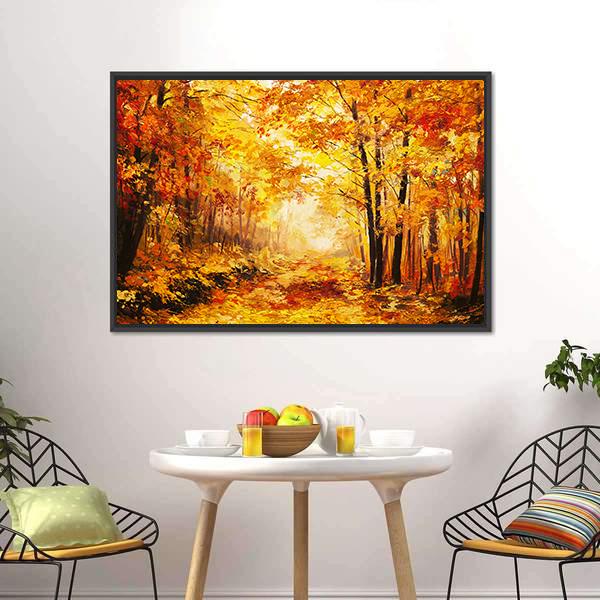 Yellow Autumn Forest Canvas Wall Art-1 Piece-Floating Frame-24" x 16"-Tiaracle