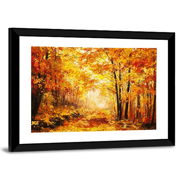 Yellow Autumn Forest Canvas Wall Art-3 Horizontal-Gallery Wrap-25" x 16"-Tiaracle