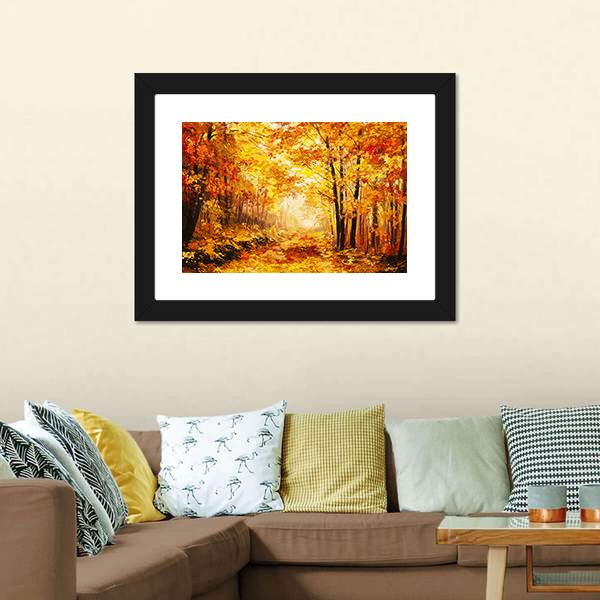 Yellow Autumn Forest Canvas Wall Art-1 Piece-Framed Print-20" x 16"-Tiaracle