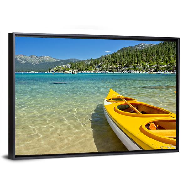 Yellow Kayak On The Beach Canvas Wall Art-3 Horizontal-Gallery Wrap-25" x 16"-Tiaracle