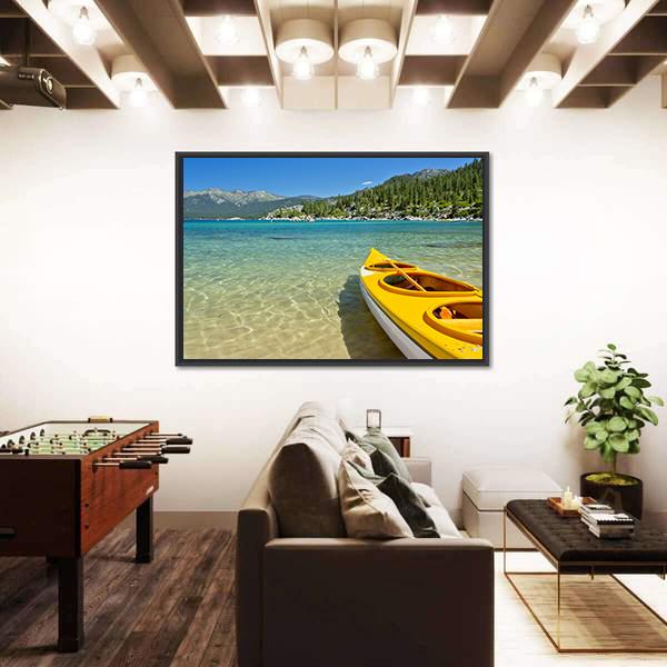 Yellow Kayak On The Beach Canvas Wall Art-3 Horizontal-Gallery Wrap-25" x 16"-Tiaracle