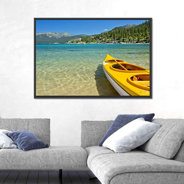 Yellow Kayak On The Beach Canvas Wall Art-3 Horizontal-Gallery Wrap-25" x 16"-Tiaracle