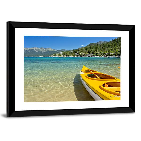 Yellow Kayak On The Beach Canvas Wall Art-3 Horizontal-Gallery Wrap-25" x 16"-Tiaracle