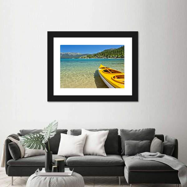 Yellow Kayak On The Beach Canvas Wall Art-3 Horizontal-Gallery Wrap-25" x 16"-Tiaracle