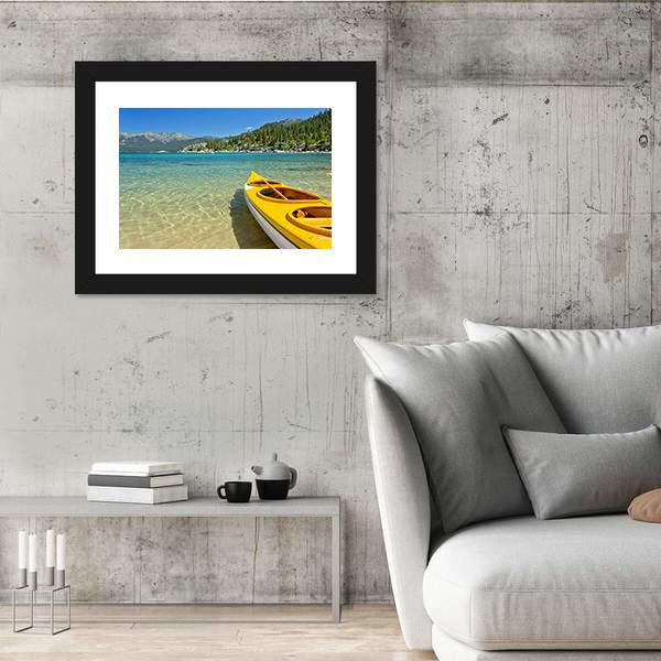 Yellow Kayak On The Beach Canvas Wall Art-3 Horizontal-Gallery Wrap-25" x 16"-Tiaracle