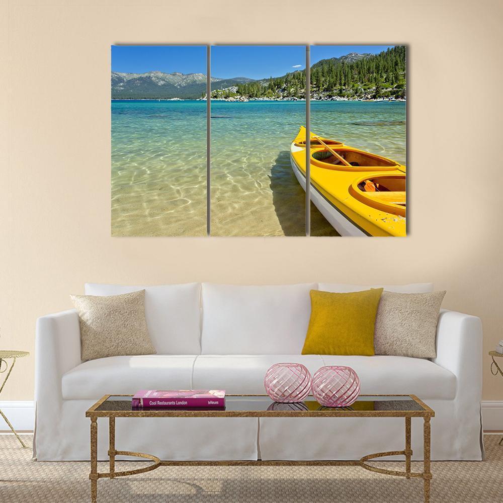 Yellow Kayak On The Beach Canvas Wall Art-3 Horizontal-Gallery Wrap-37" x 24"-Tiaracle