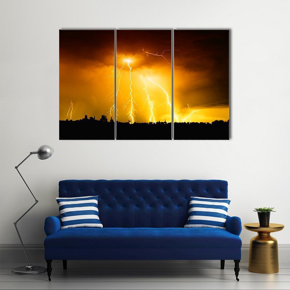 Yellow Light Thunderbolts Canvas Wall Art-3 Horizontal-Gallery Wrap-37" x 24"-Tiaracle