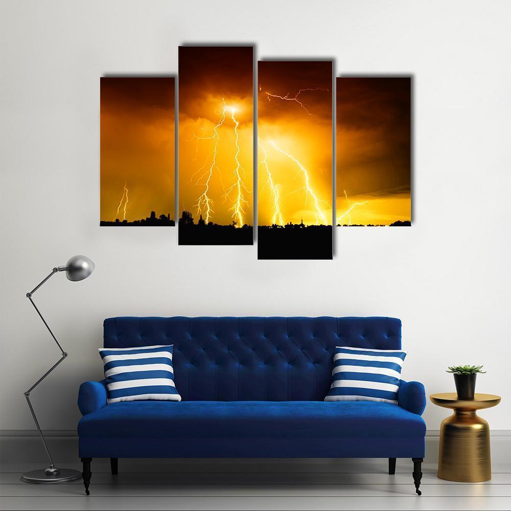 Yellow Light Thunderbolts Canvas Wall Art-4 Pop-Gallery Wrap-50" x 32"-Tiaracle