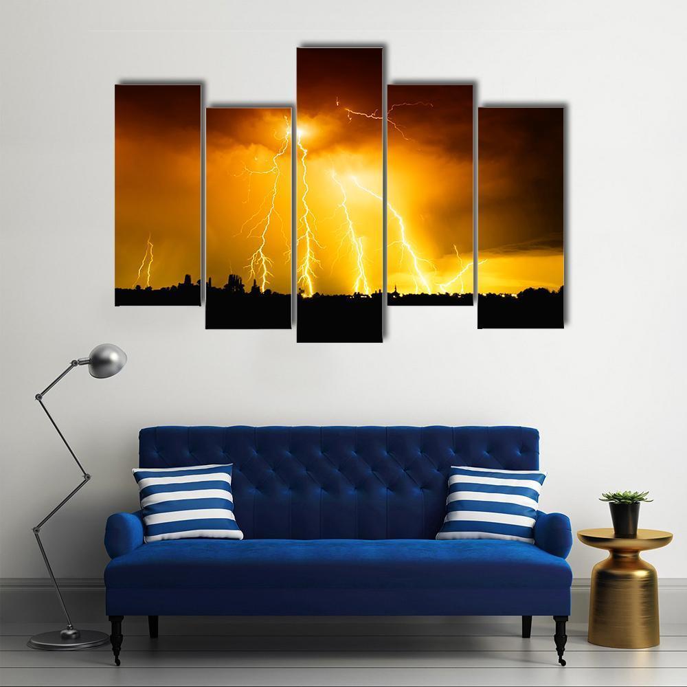 Yellow Light Thunderbolts Canvas Wall Art-5 Pop-Gallery Wrap-47" x 32"-Tiaracle