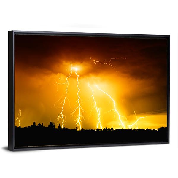 Yellow Light Thunderbolts Canvas Wall Art-3 Horizontal-Gallery Wrap-25" x 16"-Tiaracle