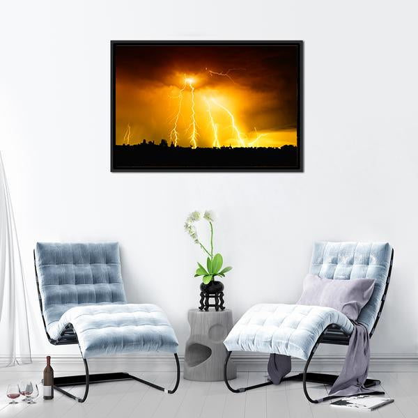 Yellow Light Thunderbolts Canvas Wall Art-3 Horizontal-Gallery Wrap-25" x 16"-Tiaracle