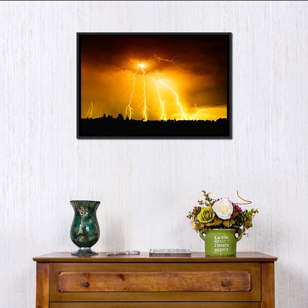 Yellow Light Thunderbolts Canvas Wall Art-1 Piece-Floating Frame-24" x 16"-Tiaracle