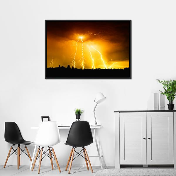 Yellow Light Thunderbolts Canvas Wall Art-3 Horizontal-Gallery Wrap-25" x 16"-Tiaracle