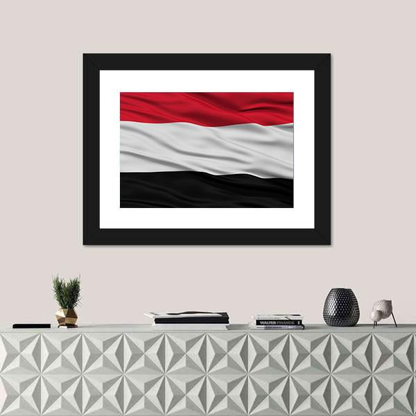 Yemen Flag Waving In The Wind Canvas Wall Art-1 Piece-Framed Print-20" x 16"-Tiaracle