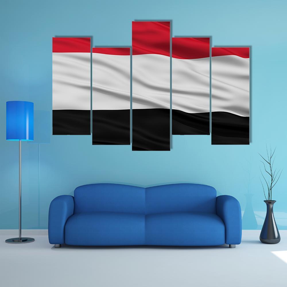 Yemen Flag Waving In The Wind Canvas Wall Art-5 Pop-Gallery Wrap-47" x 32"-Tiaracle