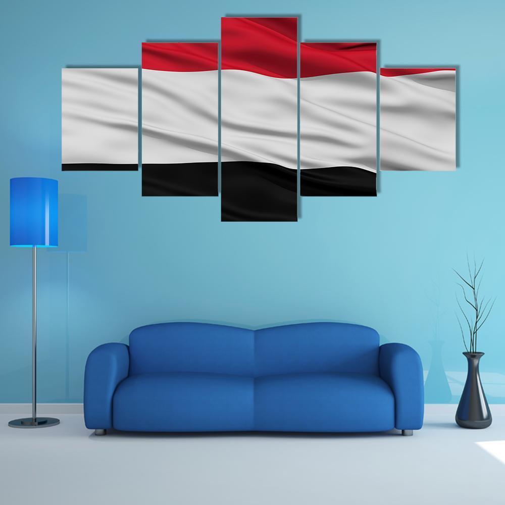 Yemen Flag Waving In The Wind Canvas Wall Art-5 Star-Gallery Wrap-62" x 32"-Tiaracle