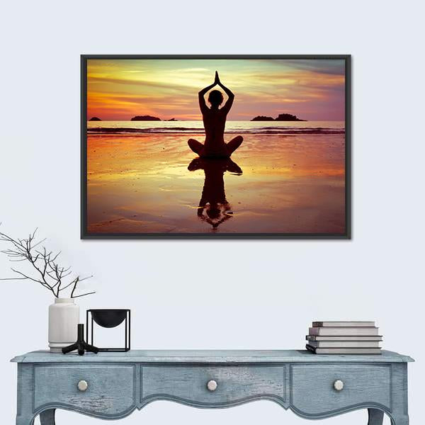 Yoga On The Beach Canvas Wall Art-1 Piece-Floating Frame-24" x 16"-Tiaracle