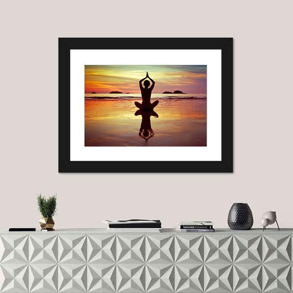 Yoga On The Beach Canvas Wall Art-1 Piece-Framed Print-20" x 16"-Tiaracle