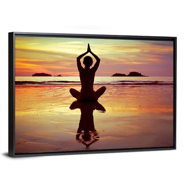 Yoga On The Beach Canvas Wall Art-3 Horizontal-Gallery Wrap-25" x 16"-Tiaracle