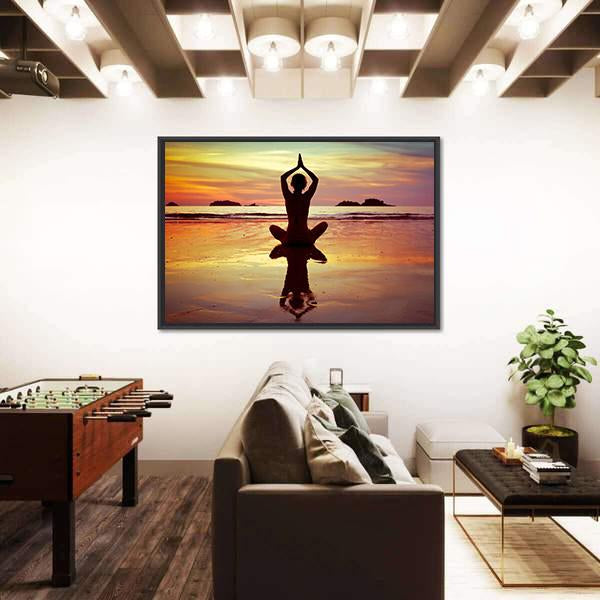 Yoga On The Beach Canvas Wall Art-3 Horizontal-Gallery Wrap-25" x 16"-Tiaracle