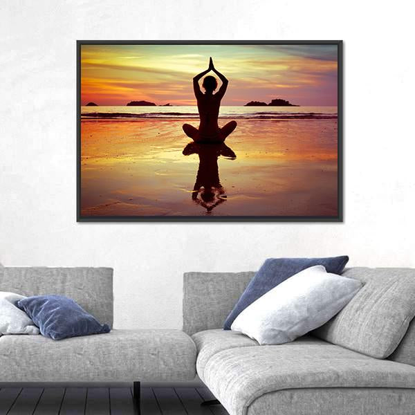 Yoga On The Beach Canvas Wall Art-3 Horizontal-Gallery Wrap-25" x 16"-Tiaracle