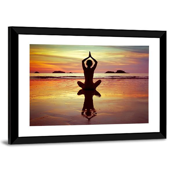 Yoga On The Beach Canvas Wall Art-3 Horizontal-Gallery Wrap-25" x 16"-Tiaracle