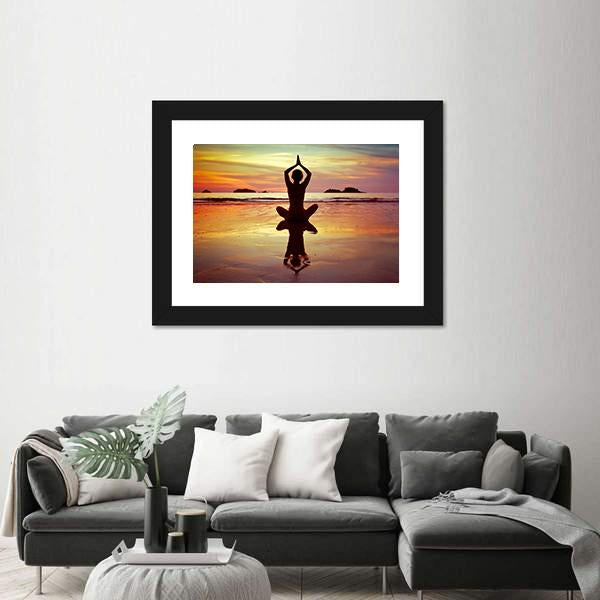 Yoga On The Beach Canvas Wall Art-3 Horizontal-Gallery Wrap-25" x 16"-Tiaracle