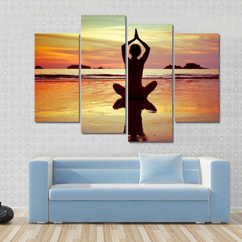 Yoga On The Beach Canvas Wall Art-4 Pop-Gallery Wrap-50" x 32"-Tiaracle