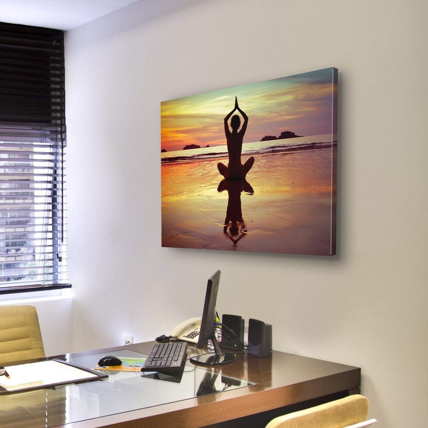 Yoga On The Beach Canvas Wall Art-3 Horizontal-Gallery Wrap-25" x 16"-Tiaracle