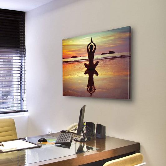 Yoga On The Beach Canvas Wall Art-3 Horizontal-Gallery Wrap-25" x 16"-Tiaracle