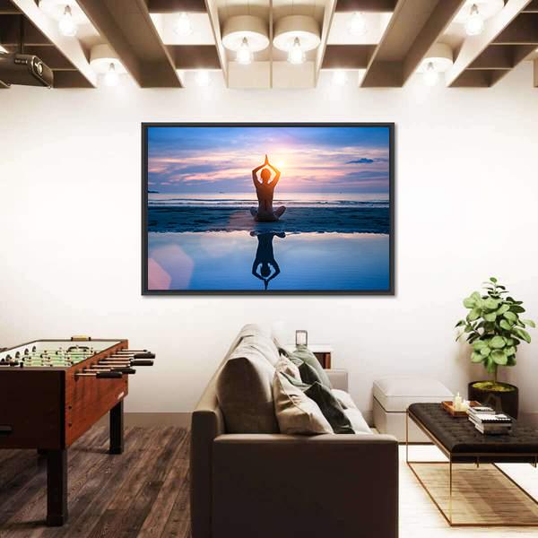 Yoga On The Sea Beach Meditation Canvas Wall Art-3 Horizontal-Gallery Wrap-25" x 16"-Tiaracle