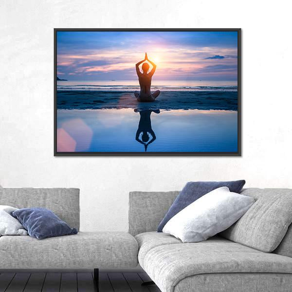 Yoga On The Sea Beach Meditation Canvas Wall Art-3 Horizontal-Gallery Wrap-25" x 16"-Tiaracle