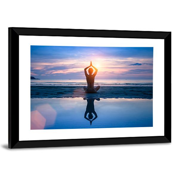 Yoga On The Sea Beach Meditation Canvas Wall Art-3 Horizontal-Gallery Wrap-25" x 16"-Tiaracle