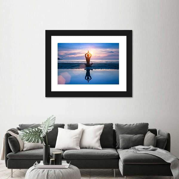 Yoga On The Sea Beach Meditation Canvas Wall Art-3 Horizontal-Gallery Wrap-25" x 16"-Tiaracle