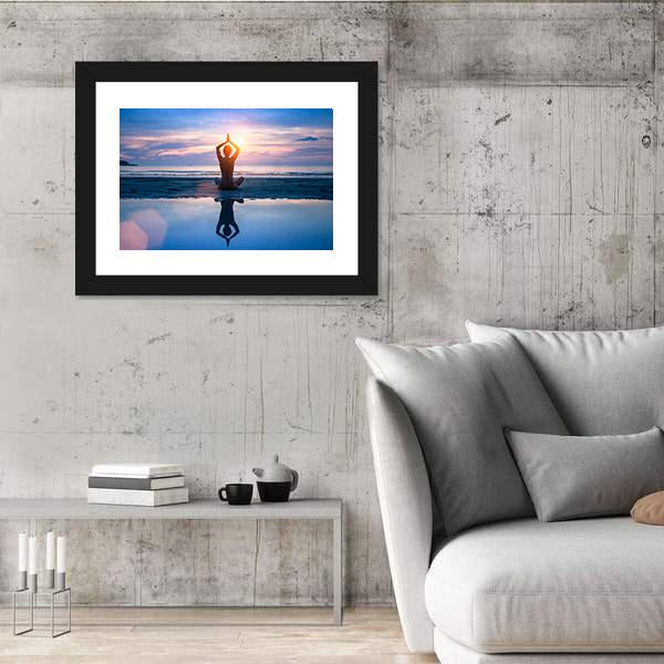 Yoga On The Sea Beach Meditation Canvas Wall Art-3 Horizontal-Gallery Wrap-25" x 16"-Tiaracle