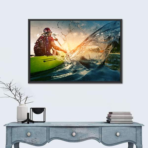 Young Lady Paddling Hard Canvas Wall Art-1 Piece-Floating Frame-24" x 16"-Tiaracle