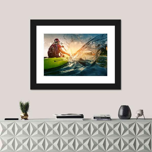 Young Lady Paddling Hard Canvas Wall Art-1 Piece-Framed Print-20" x 16"-Tiaracle